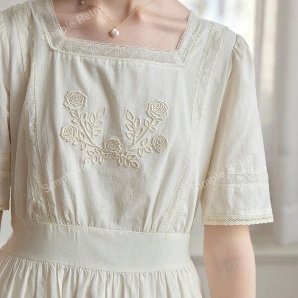 Simple retro square neck dress - Picture 3 of 7